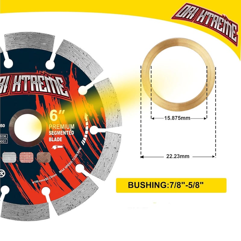 ORIXTREME 6 Inch Diamond Saw Blade 10Pcs, Segmented General Purpose Blade Dry/Wet Cutting Concrete, Masonry, Brick, Block,7/8"-5/8” Arbor - Image 3